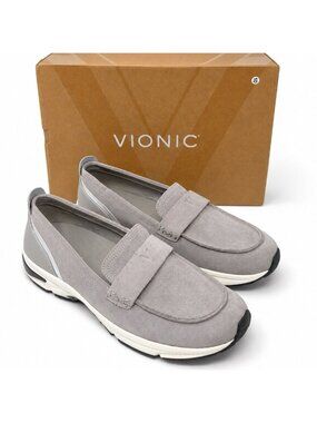 Vionic Walk Roam Supportive Sneaker Loafer Womens 8 Paloma Grey Suede